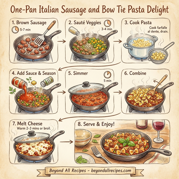 One-Pan Italian Sausage and Bow Tie Pasta Delight instructions