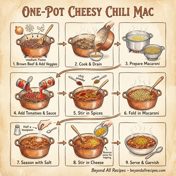 One-Pot Cheesy Chili Mac instructions