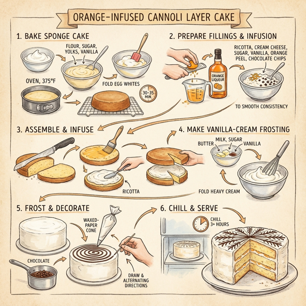 Orange-Infused Cannoli Layer Cake instructions