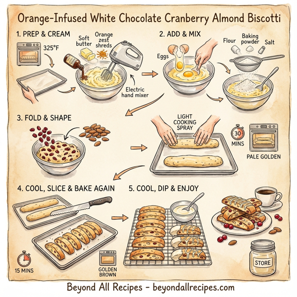 Orange-Infused White Chocolate Cranberry Almond Biscotti instructions