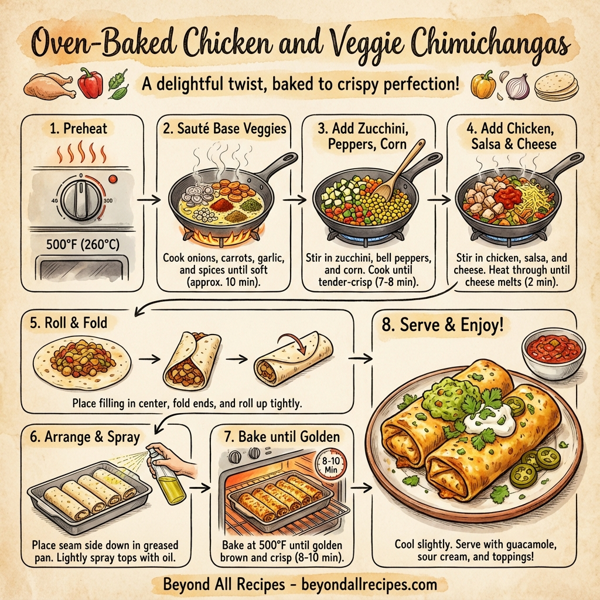 Oven-Baked Chicken and Veggie Chimichangas instructions