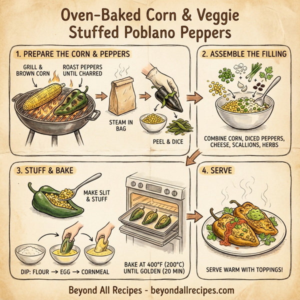 Oven-Baked Corn & Veggie Stuffed Poblano Peppers instructions