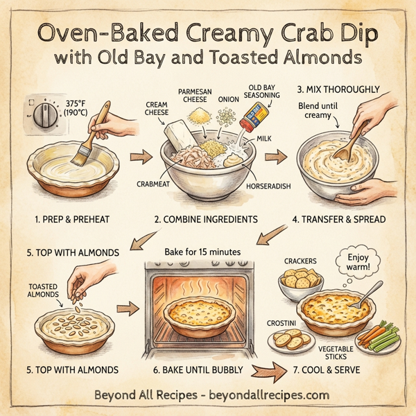 Oven-Baked Creamy Crab Dip with Old Bay and Toasted Almonds instructions