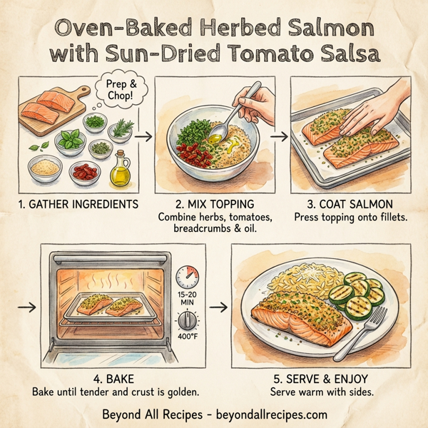 Oven-Baked Herbed Salmon with Sun-Dried Tomato Salsa instructions