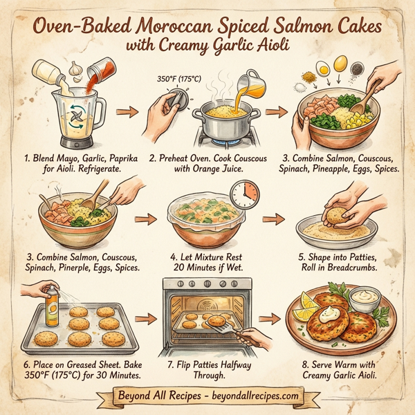 Oven-Baked Moroccan Spiced Salmon Cakes with Creamy Garlic Aioli instructions