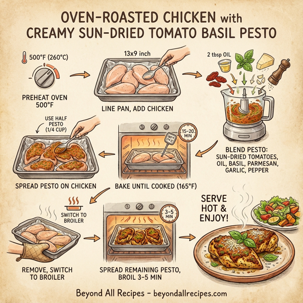 Oven-Roasted Chicken with Creamy Sun-Dried Tomato Basil Pesto instructions