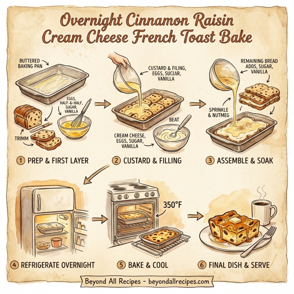 Overnight Cinnamon Raisin Cream Cheese French Toast Bake instructions