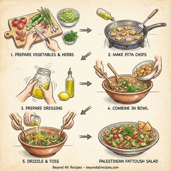 Palestinian Fattoush Salad with Herbed Pita Chips instructions
