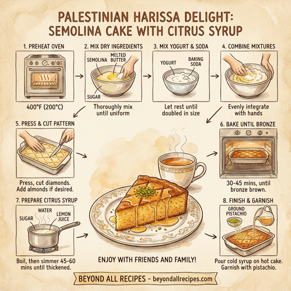 Palestinian Harissa Delight: Semolina Cake with Citrus Syrup instructions