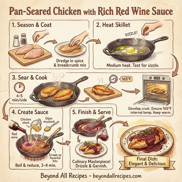 Pan-Seared Chicken with Rich Red Wine Sauce instructions