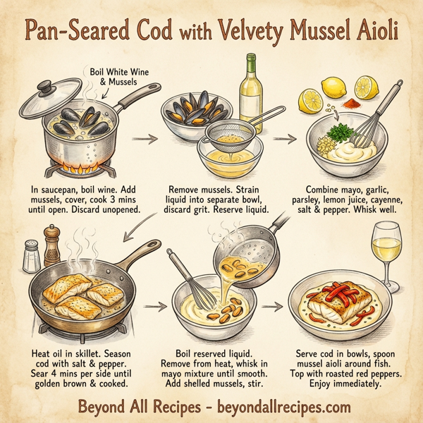 Pan-Seared Cod with Velvety Mussel Aioli instructions