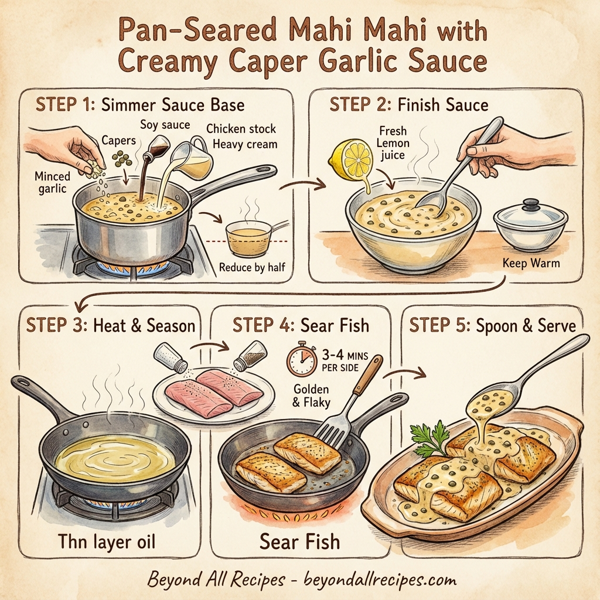 Pan-Seared Mahi Mahi with Creamy Caper Garlic Sauce instructions