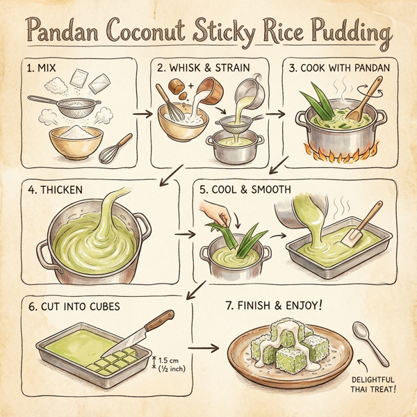 Pandan Coconut Sticky Rice Pudding instructions