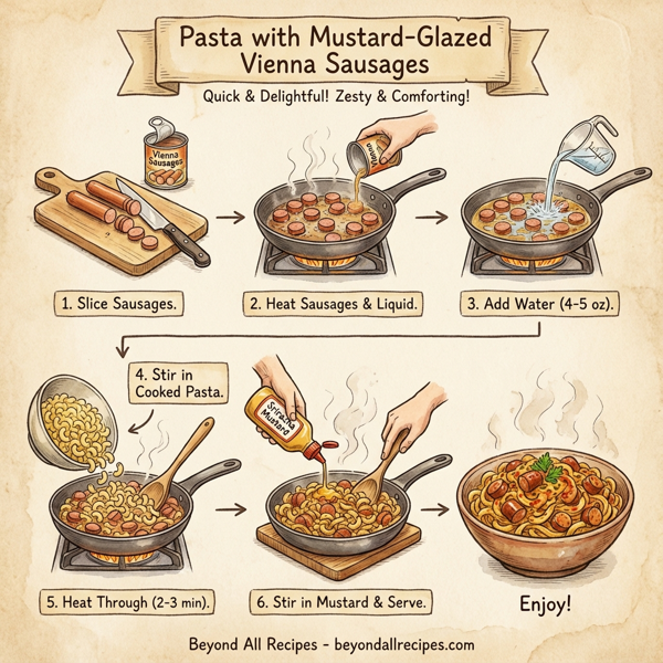 Pasta with Mustard-Glazed Vienna Sausages instructions