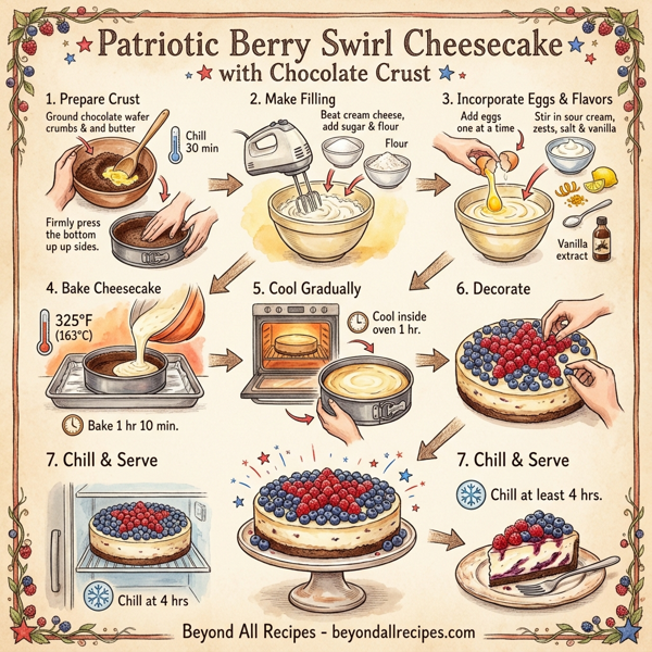 Patriotic Berry Swirl Cheesecake with Chocolate Crust instructions