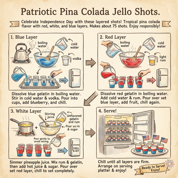 Patriotic Pina Colada Jello Shots instructions