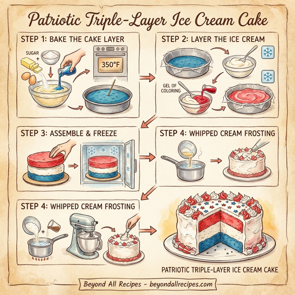 Patriotic Triple-Layer Ice Cream Cake with Stabilized Whipped Cream Frosting instructions