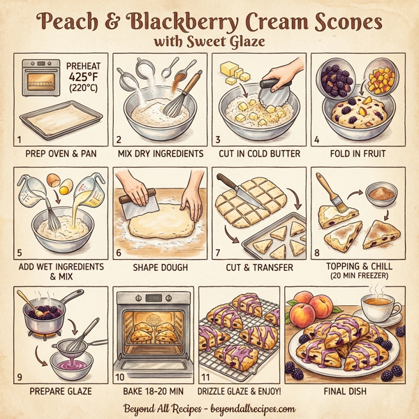 Peach & Blackberry Cream Scones with Sweet Glaze instructions