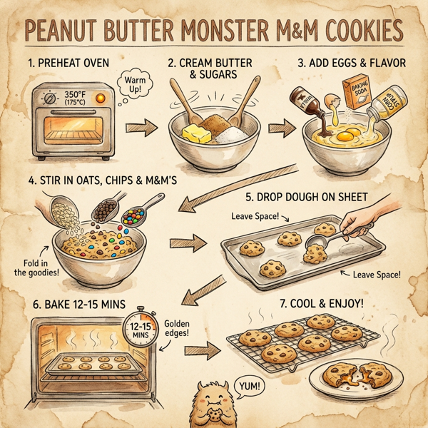 Peanut Butter Monster M&M Cookies instructions