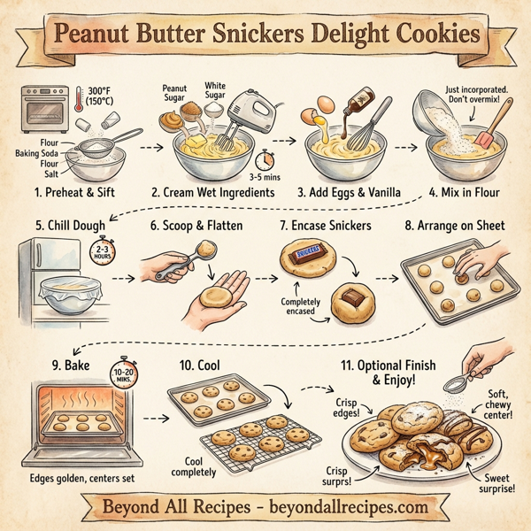 Peanut Butter Snickers Delight Cookies instructions
