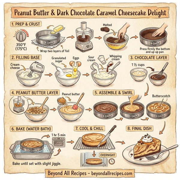 Peanut Butter & Dark Chocolate Caramel Cheesecake Delight instructions