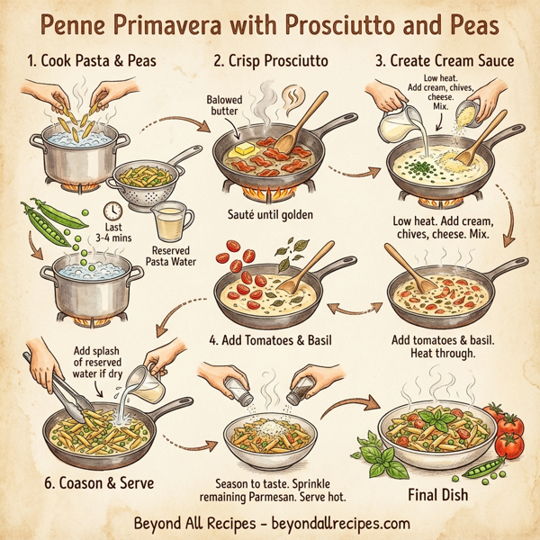 Penne Primavera with Prosciutto and Peas instructions