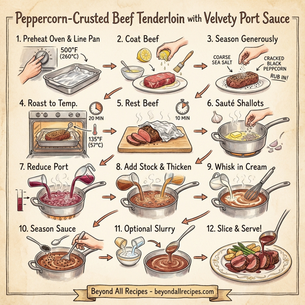 Peppercorn-Crusted Beef Tenderloin with Velvety Port Sauce instructions