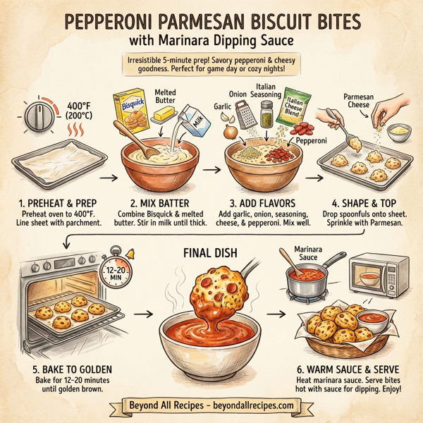 Pepperoni Parmesan Biscuit Bites with Marinara Dipping Sauce instructions