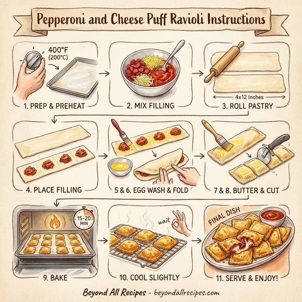 Pepperoni and Cheese Puff Ravioli instructions