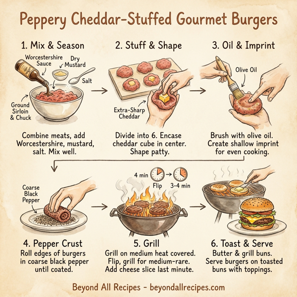 Peppery Cheddar-Stuffed Gourmet Burgers instructions