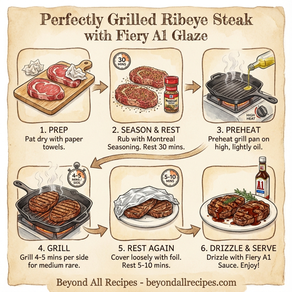 Perfectly Grilled Ribeye Steak with Fiery A1 Glaze instructions