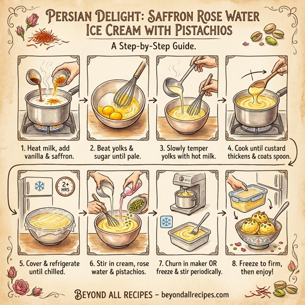 Persian Delight: Saffron Rose Water Ice Cream with Pistachios instructions
