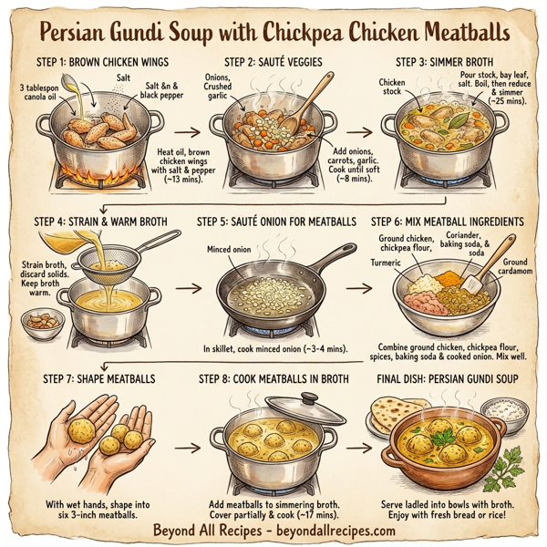 Persian Gundi Soup with Chickpea Chicken Meatballs instructions