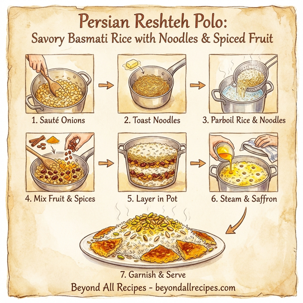 Persian Reshteh Polo: Savory Basmati Rice with Noodles and Spiced Fruit instructions