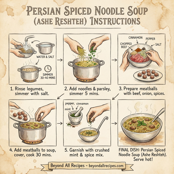 Persian Spiced Noodle Soup with Savory Meatballs (Ashe Reshteh) instructions