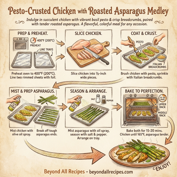 Pesto-Crusted Chicken with Roasted Asparagus Medley instructions