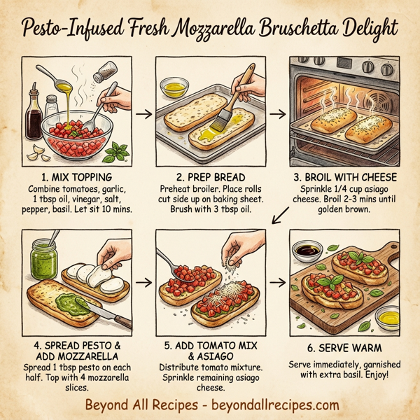 Pesto-Infused Fresh Mozzarella Bruschetta Delight instructions