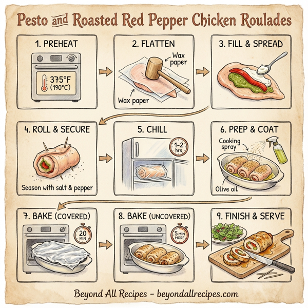 Pesto and Roasted Red Pepper Chicken Roulades instructions