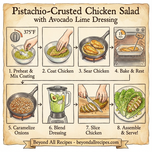 Pistachio-Crusted Chicken Salad with Avocado Lime Dressing instructions