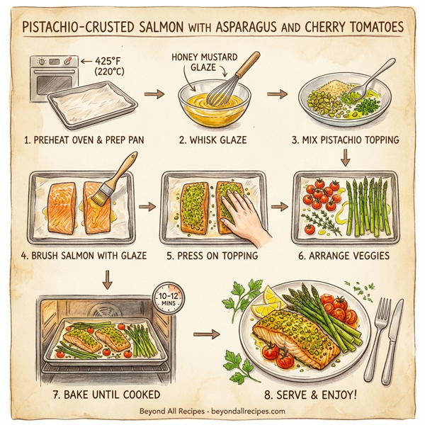 Pistachio-Crusted Salmon with Asparagus and Cherry Tomatoes instructions