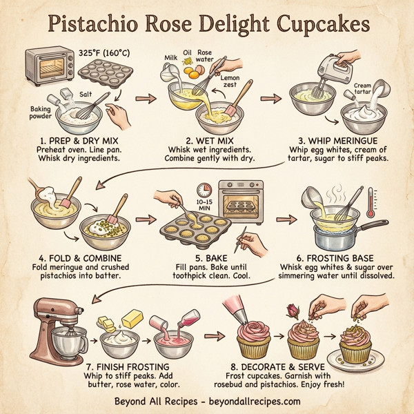 Pistachio Rose Delight Cupcakes instructions