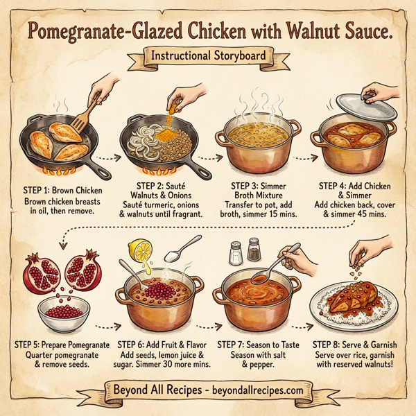 Pomegranate-Glazed Chicken with Walnut Sauce instructions