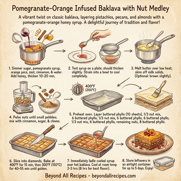 Pomegranate-Orange Infused Baklava with Nut Medley instructions