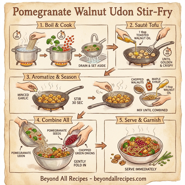 Pomegranate Walnut Udon Stir-Fry instructions