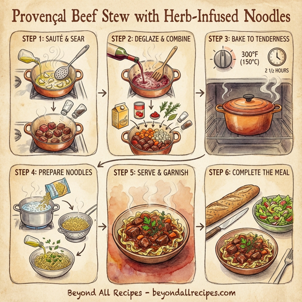 Provençal Beef Stew with Herb-Infused Noodles instructions