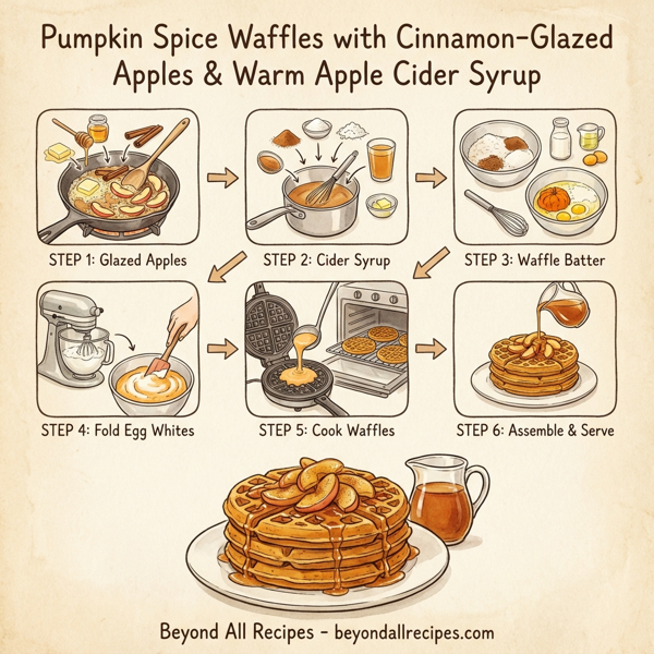 Pumpkin Spice Waffles with Cinnamon-Glazed Apples and Warm Apple Cider Syrup instructions