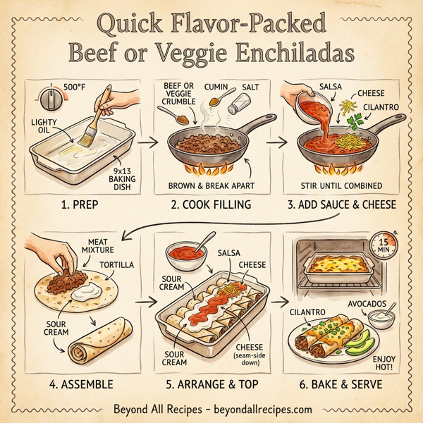 Quick Flavor-Packed Beef or Veggie Enchiladas instructions