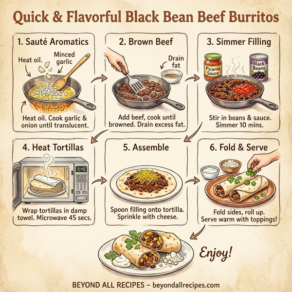 Quick & Flavorful Black Bean Beef Burritos instructions