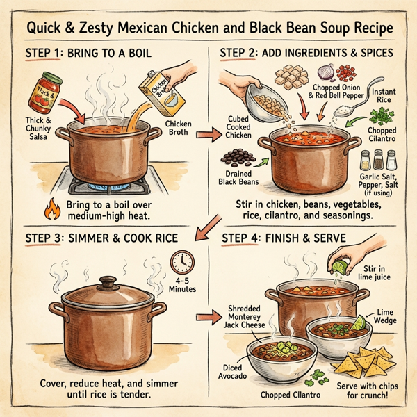 Quick & Zesty Mexican Chicken and Black Bean Soup instructions