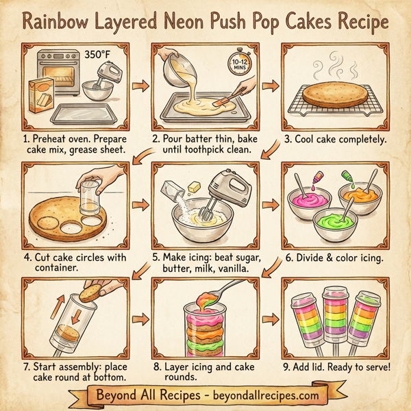 Rainbow Layered Neon Push Pop Cakes instructions